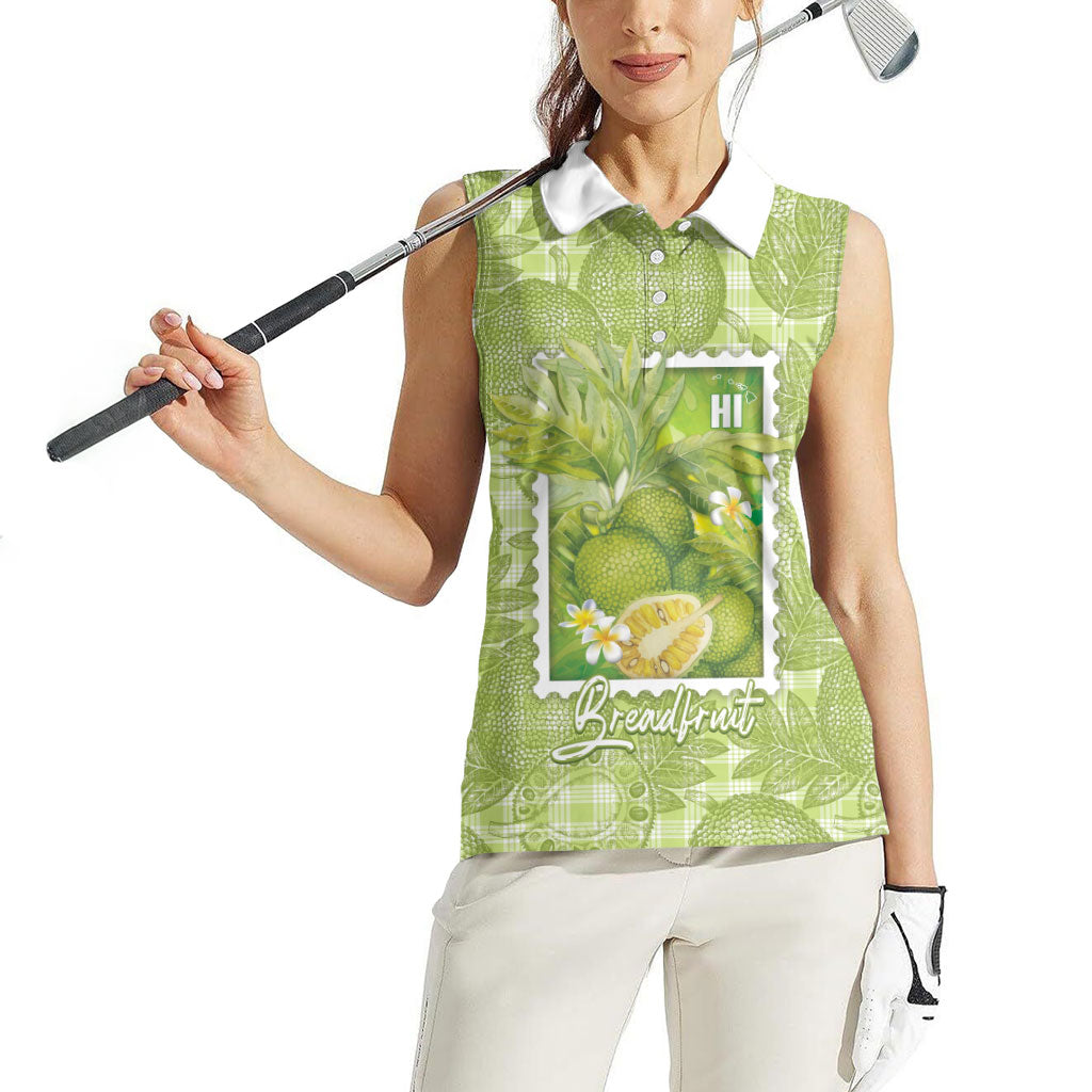 Aloha Hawaii Ulu Palaka Motifs Women Sleeveless Polo Shirt Hawaiian Breadfruit Stylized Stamp LT14 - Polynesian Pride