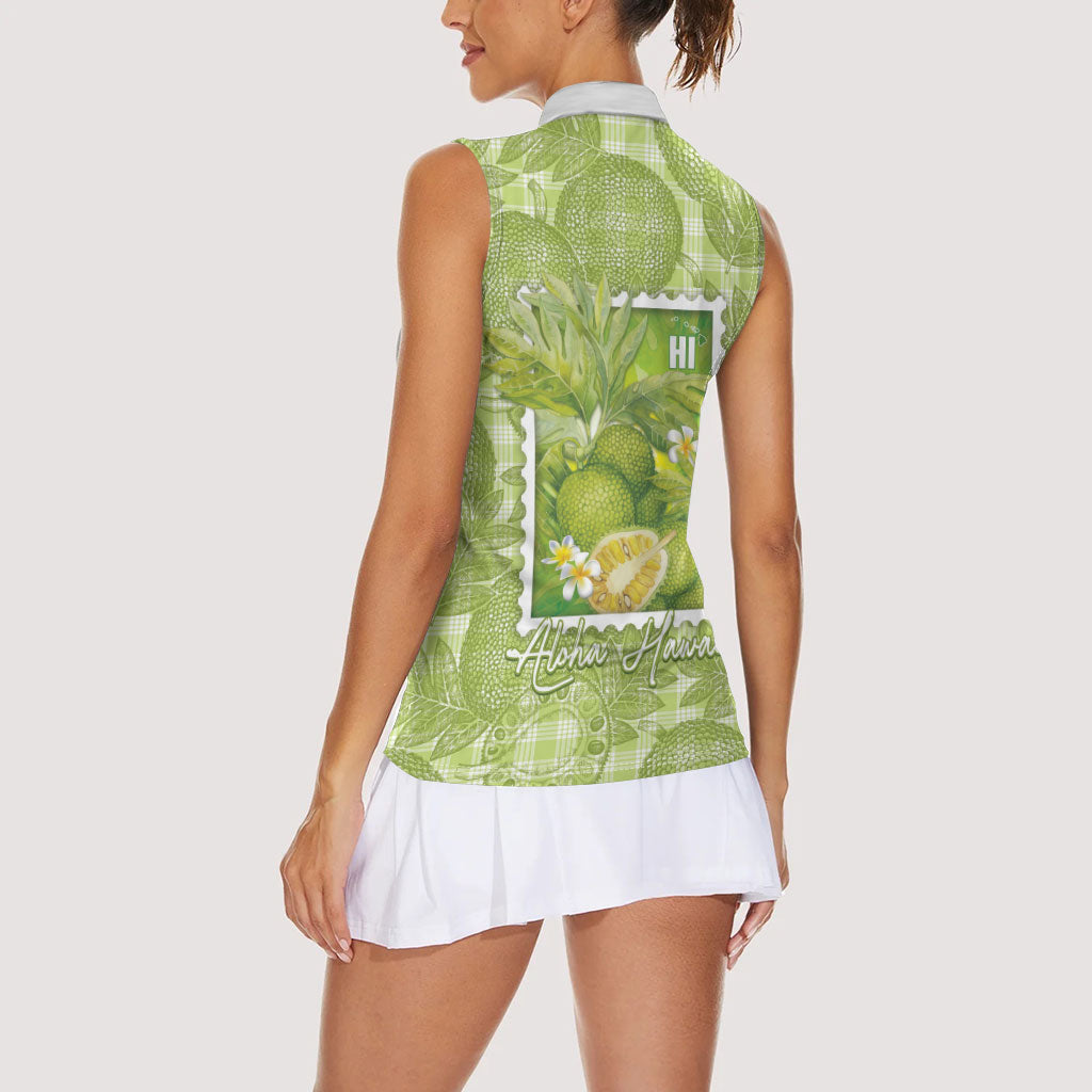 Aloha Hawaii Ulu Palaka Motifs Women Sleeveless Polo Shirt Hawaiian Breadfruit Stylized Stamp LT14 - Polynesian Pride