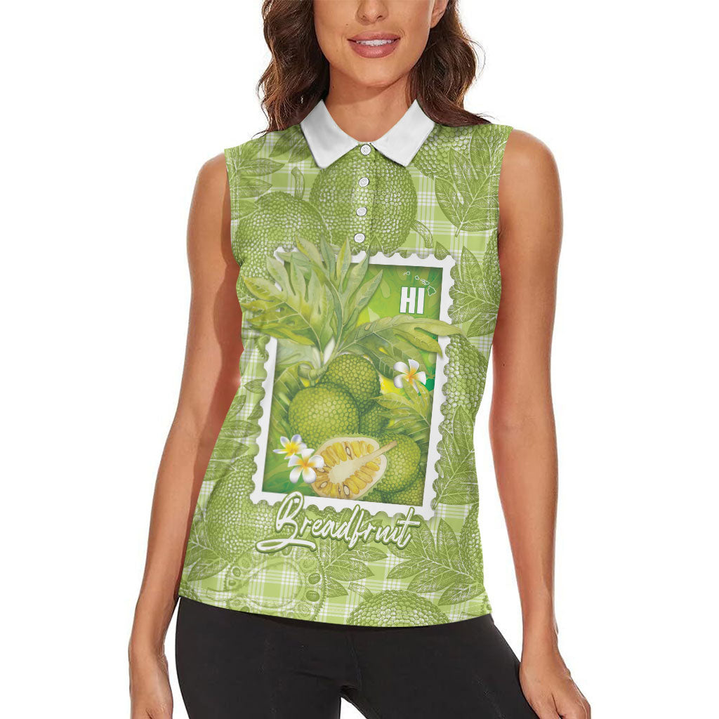Aloha Hawaii Ulu Palaka Motifs Women Sleeveless Polo Shirt Hawaiian Breadfruit Stylized Stamp LT14 - Polynesian Pride