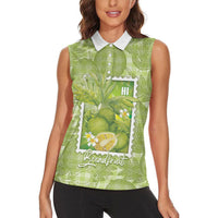 Aloha Hawaii Ulu Palaka Motifs Women Sleeveless Polo Shirt Hawaiian Breadfruit Stylized Stamp LT14 - Polynesian Pride