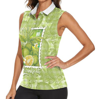 Aloha Hawaii Ulu Palaka Motifs Women Sleeveless Polo Shirt Hawaiian Breadfruit Stylized Stamp LT14 - Polynesian Pride