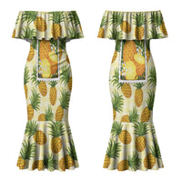 Aloha Hawaii Hala Kahiki Palaka Motifs Couples Matching Mermaid Dress and Long Sleeve Button Shirt Hawaiian Pineapple Stylized Stamp LT14 - Polynesian Pride