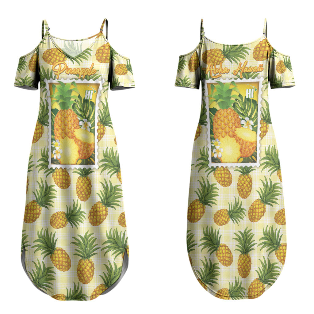 Aloha Hawaii Hala Kahiki Palaka Motifs Couples Matching Summer Maxi Dress and Hawaiian Shirt Hawaiian Pineapple Stylized Stamp LT14 - Polynesian Pride