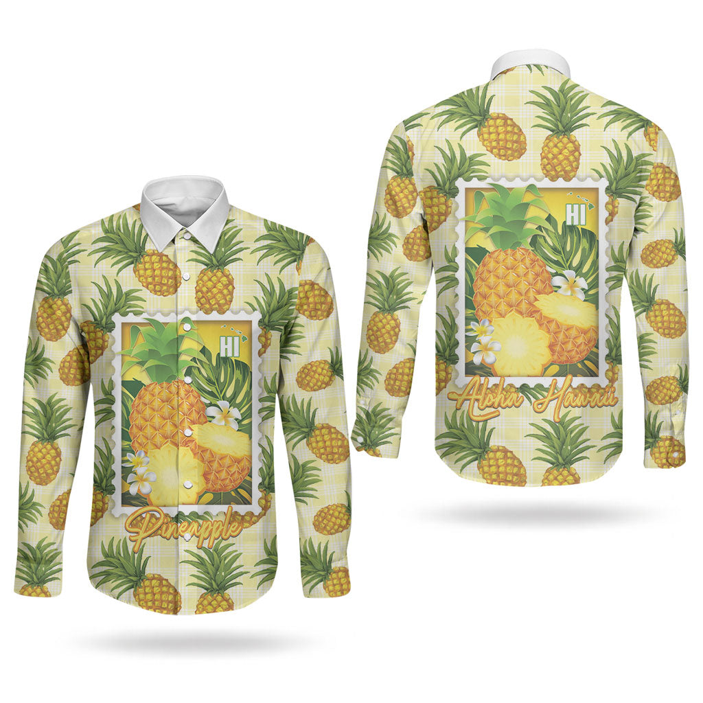 Aloha Hawaii Hala Kahiki Palaka Motifs Couples Matching Tank Maxi Dress and Long Sleeve Button Shirt Hawaiian Pineapple Stylized Stamp LT14 - Polynesian Pride