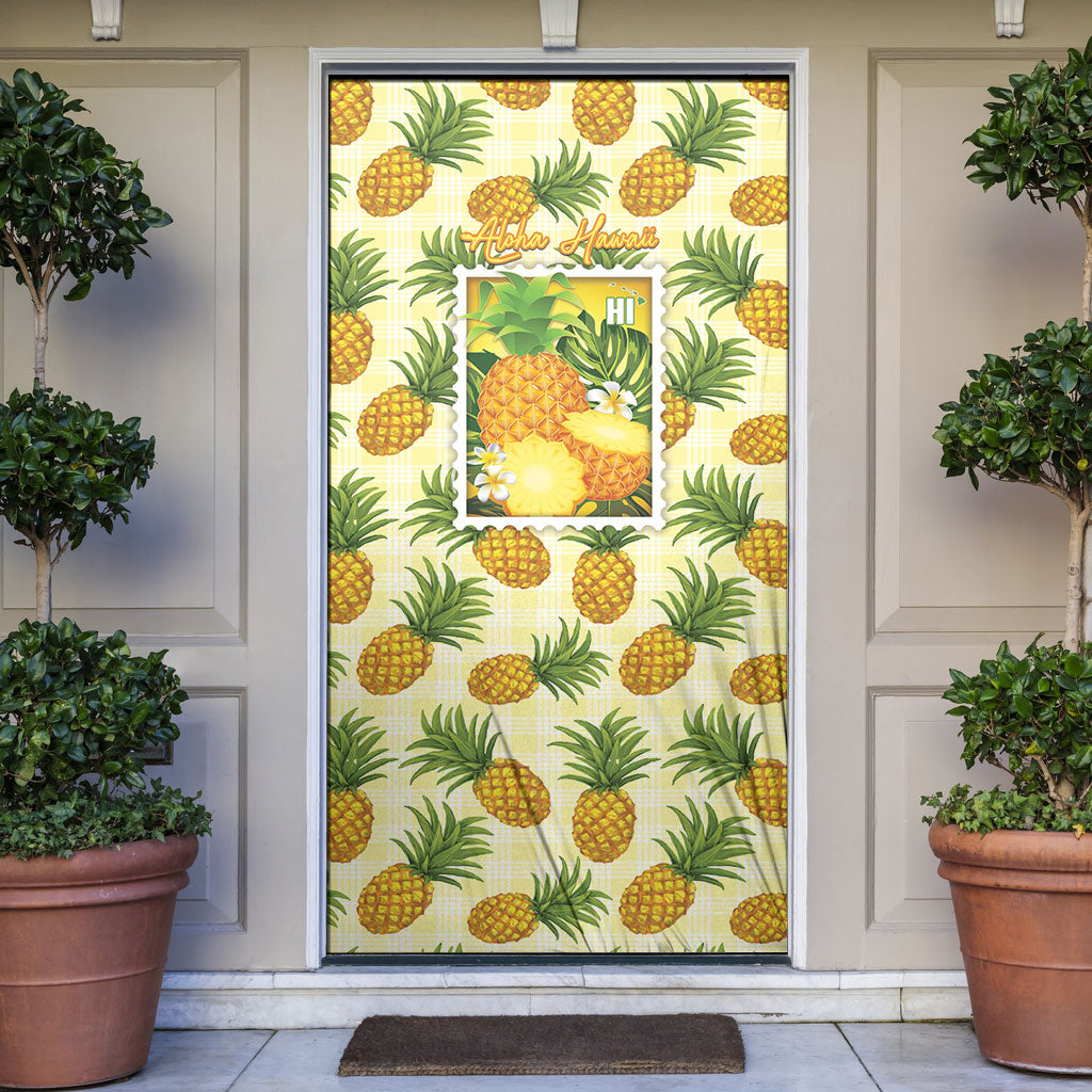Aloha Hawaii Hala Kahiki Palaka Motifs Door Cover Hawaiian Pineapple Stylized Stamp