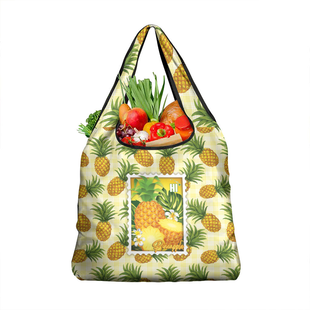 Aloha Hawaii Hala Kahiki Palaka Motifs Grocery Bag Hawaiian Pineapple Stylized Stamp
