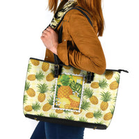 Aloha Hawaii Hala Kahiki Palaka Motifs Leather Tote Bag Hawaiian Pineapple Stylized Stamp LT14 Yellow - Polynesian Pride
