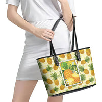 Aloha Hawaii Hala Kahiki Palaka Motifs Leather Tote Bag Hawaiian Pineapple Stylized Stamp LT14 - Polynesian Pride