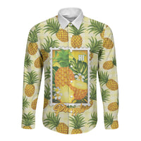 Aloha Hawaii Hala Kahiki Palaka Motifs Long Sleeve Button Shirt Hawaiian Pineapple Stylized Stamp LT14 Unisex Yellow - Polynesian Pride