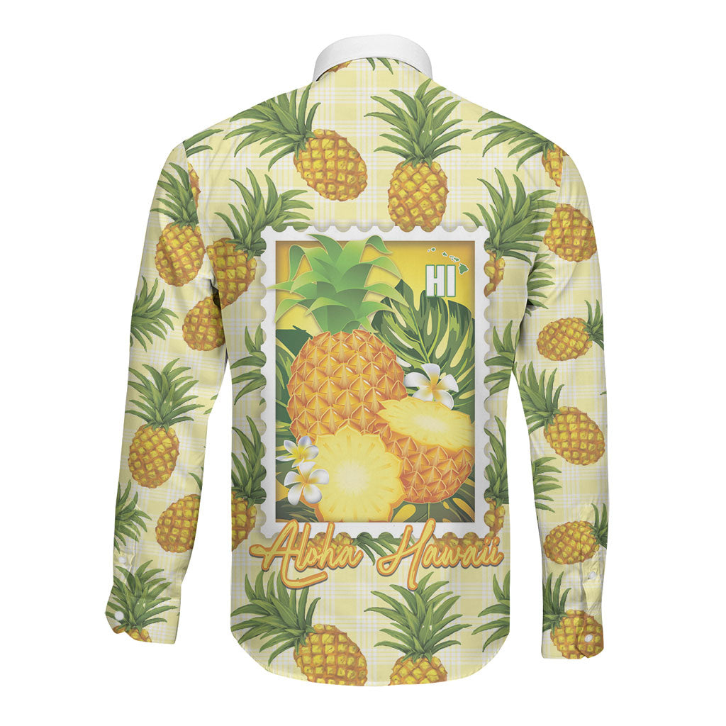 Aloha Hawaii Hala Kahiki Palaka Motifs Long Sleeve Button Shirt Hawaiian Pineapple Stylized Stamp LT14 - Polynesian Pride