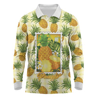 Aloha Hawaii Hala Kahiki Palaka Motifs Long Sleeve Polo Shirt Hawaiian Pineapple Stylized Stamp LT14 Yellow - Polynesian Pride