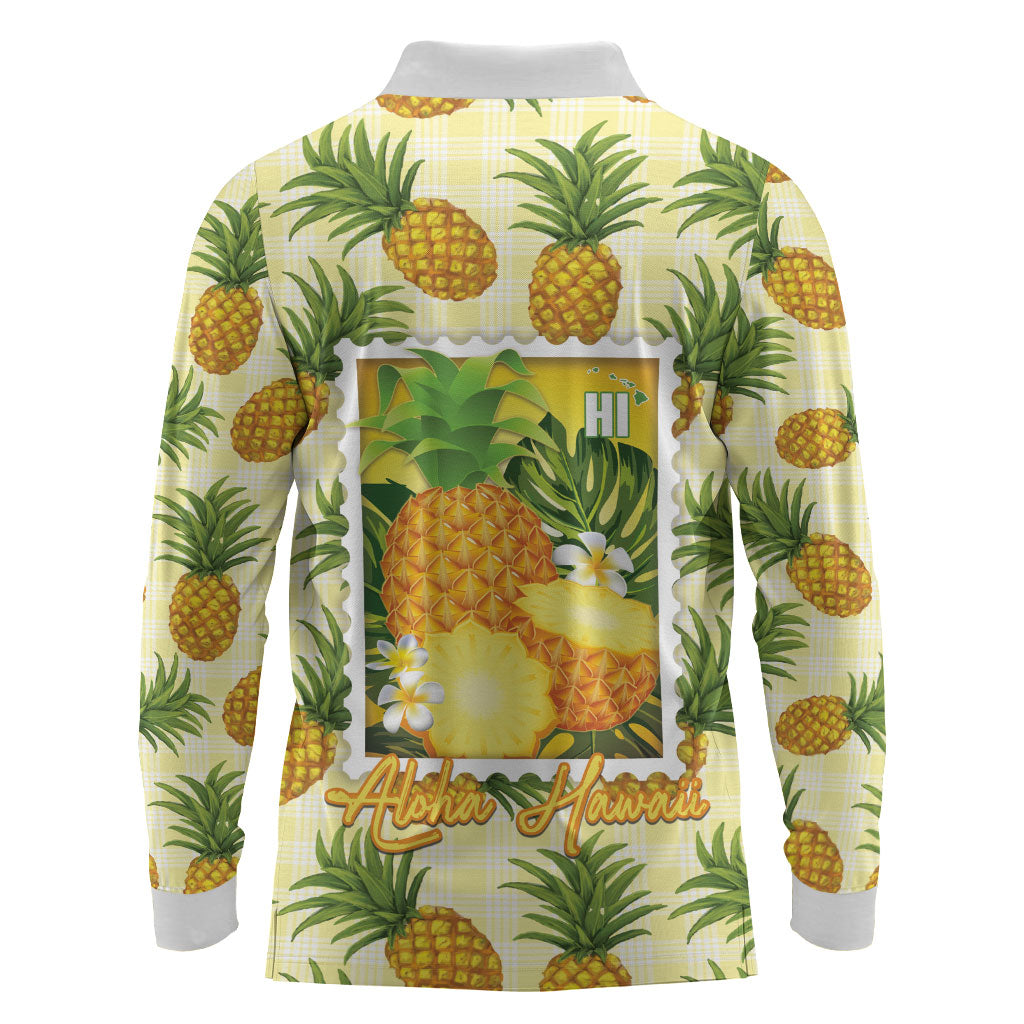 Aloha Hawaii Hala Kahiki Palaka Motifs Long Sleeve Polo Shirt Hawaiian Pineapple Stylized Stamp LT14 - Polynesian Pride