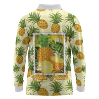 Aloha Hawaii Hala Kahiki Palaka Motifs Long Sleeve Polo Shirt Hawaiian Pineapple Stylized Stamp LT14 - Polynesian Pride
