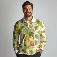 Aloha Hawaii Hala Kahiki Palaka Motifs Long Sleeve Polo Shirt Hawaiian Pineapple Stylized Stamp LT14 - Polynesian Pride