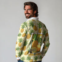 Aloha Hawaii Hala Kahiki Palaka Motifs Long Sleeve Polo Shirt Hawaiian Pineapple Stylized Stamp LT14 - Polynesian Pride