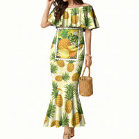 Aloha Hawaii Hala Kahiki Palaka Motifs Mermaid Dress Hawaiian Pineapple Stylized Stamp LT14 Women Yellow - Polynesian Pride
