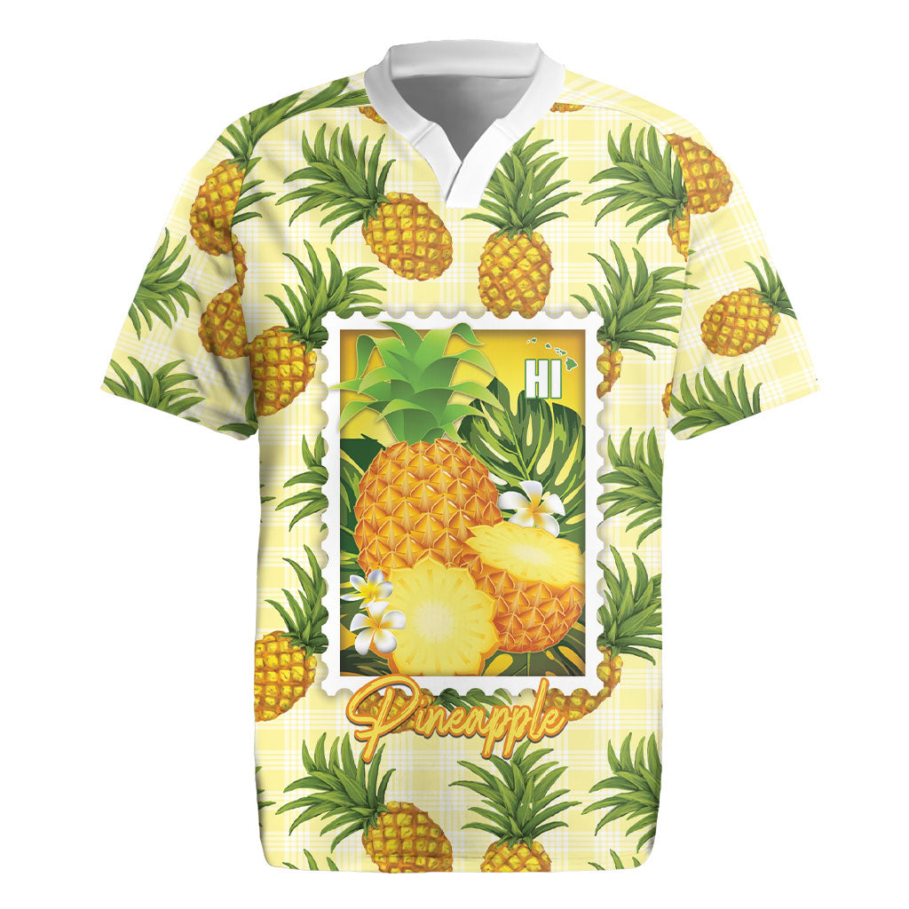 Aloha Hawaii Hala Kahiki Palaka Motifs Rugby Jersey Hawaiian Pineapple Stylized Stamp
