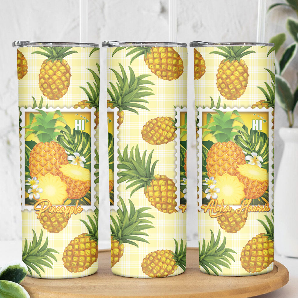 Aloha Hawaii Hala Kahiki Palaka Motifs Skinny Tumbler Hawaiian Pineapple Stylized Stamp LT14 - Polynesian Pride