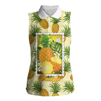 Aloha Hawaii Hala Kahiki Palaka Motifs Women Sleeveless Polo Shirt Hawaiian Pineapple Stylized Stamp LT14 Female Yellow - Polynesian Pride