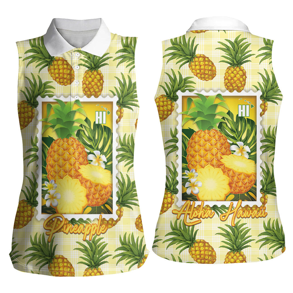 Aloha Hawaii Hala Kahiki Palaka Motifs Women Sleeveless Polo Shirt Hawaiian Pineapple Stylized Stamp LT14 - Polynesian Pride