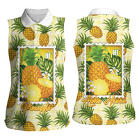 Aloha Hawaii Hala Kahiki Palaka Motifs Women Sleeveless Polo Shirt Hawaiian Pineapple Stylized Stamp LT14 - Polynesian Pride