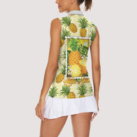 Aloha Hawaii Hala Kahiki Palaka Motifs Women Sleeveless Polo Shirt Hawaiian Pineapple Stylized Stamp LT14 - Polynesian Pride