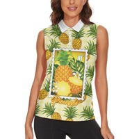 Aloha Hawaii Hala Kahiki Palaka Motifs Women Sleeveless Polo Shirt Hawaiian Pineapple Stylized Stamp LT14 - Polynesian Pride