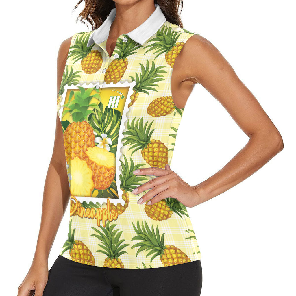 Aloha Hawaii Hala Kahiki Palaka Motifs Women Sleeveless Polo Shirt Hawaiian Pineapple Stylized Stamp LT14 - Polynesian Pride