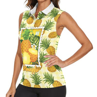 Aloha Hawaii Hala Kahiki Palaka Motifs Women Sleeveless Polo Shirt Hawaiian Pineapple Stylized Stamp LT14 - Polynesian Pride