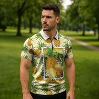 Aloha Hawaii Hala Kahiki Palaka Motifs Zipper Polo Shirt Hawaiian Pineapple Stylized Stamp LT14 - Polynesian Pride