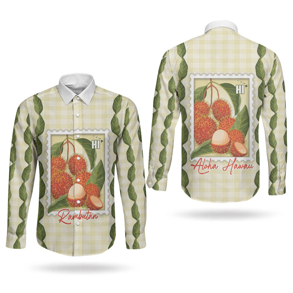 Aloha Hawaii Rambutan Palaka Motifs Couples Matching Puletasi and Long Sleeve Button Shirt Hawaiian Fruit Stylized Stamp LT14 - Polynesian Pride
