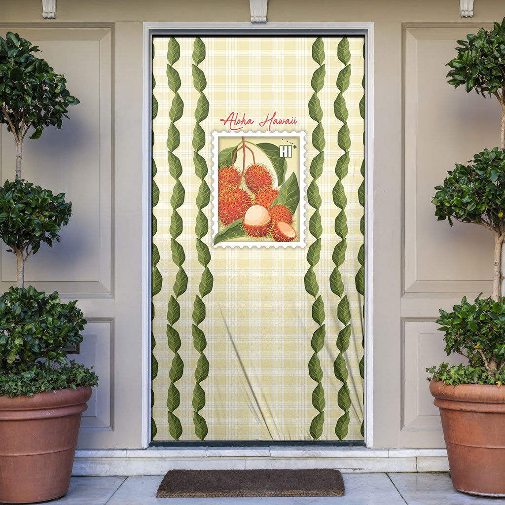 Aloha Hawaii Rambutan Palaka Motifs Door Cover Hawaiian Fruit Stylized Stamp