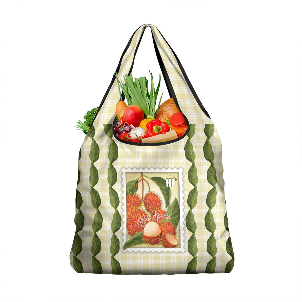 Aloha Hawaii Rambutan Palaka Motifs Grocery Bag Hawaiian Fruit Stylized Stamp
