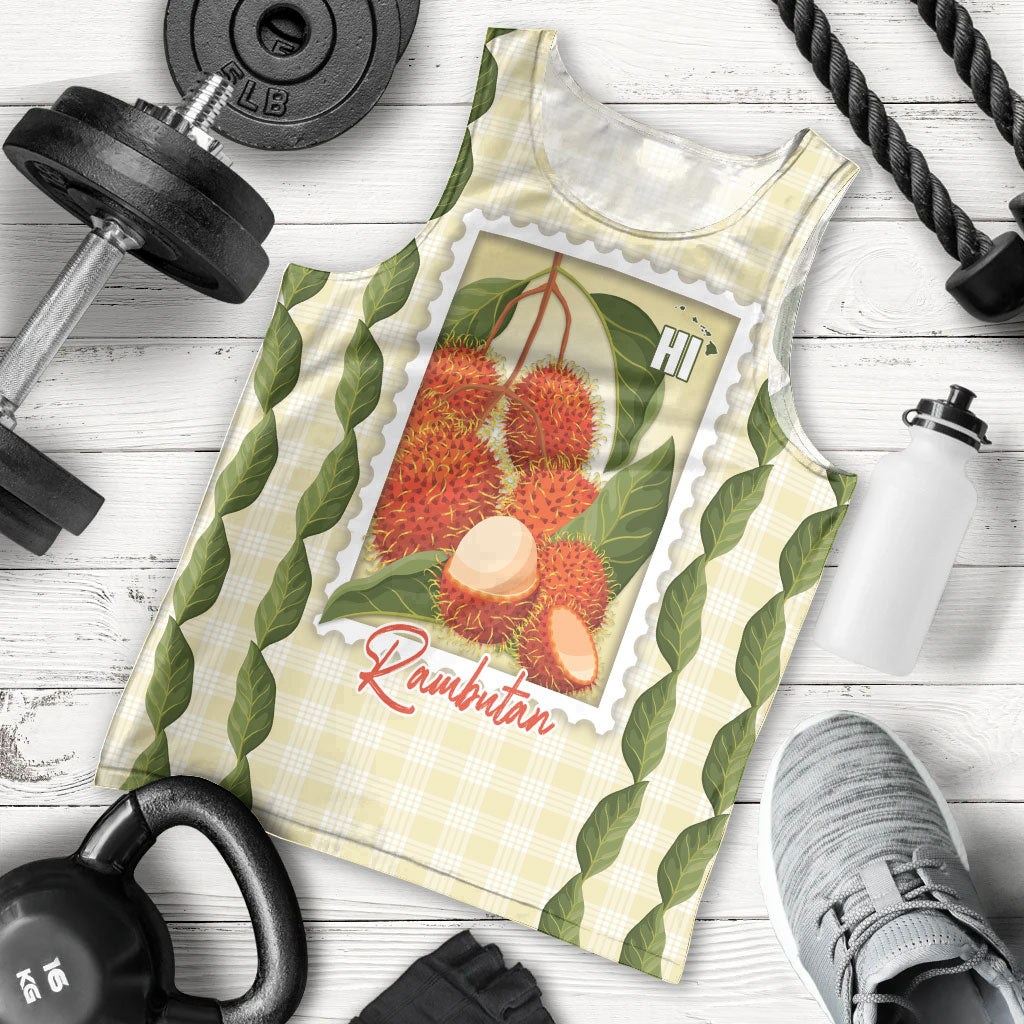 Aloha Hawaii Rambutan Palaka Motifs Men Tank Top Hawaiian Fruit Stylized Stamp LT14 - Polynesian Pride