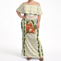 Aloha Hawaii Rambutan Palaka Motifs Off Shoulder Maxi Dress Hawaiian Fruit Stylized Stamp LT14 Women Yellow - Polynesian Pride