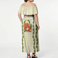 Aloha Hawaii Rambutan Palaka Motifs Off Shoulder Maxi Dress Hawaiian Fruit Stylized Stamp LT14 - Polynesian Pride