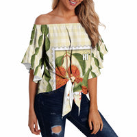 Aloha Hawaii Rambutan Palaka Motifs Off Shoulder Wrap Waist Top Hawaiian Fruit Stylized Stamp LT14 Yellow - Polynesian Pride