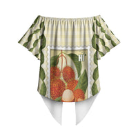 Aloha Hawaii Rambutan Palaka Motifs Off Shoulder Wrap Waist Top Hawaiian Fruit Stylized Stamp LT14 - Polynesian Pride