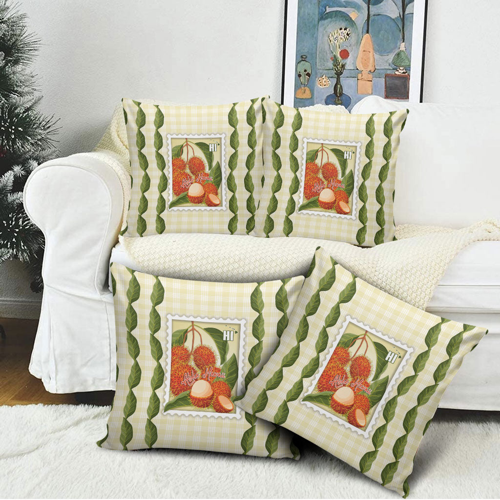 Aloha Hawaii Rambutan Palaka Motifs Pillow Cover Hawaiian Fruit Stylized Stamp LT14 - Polynesian Pride