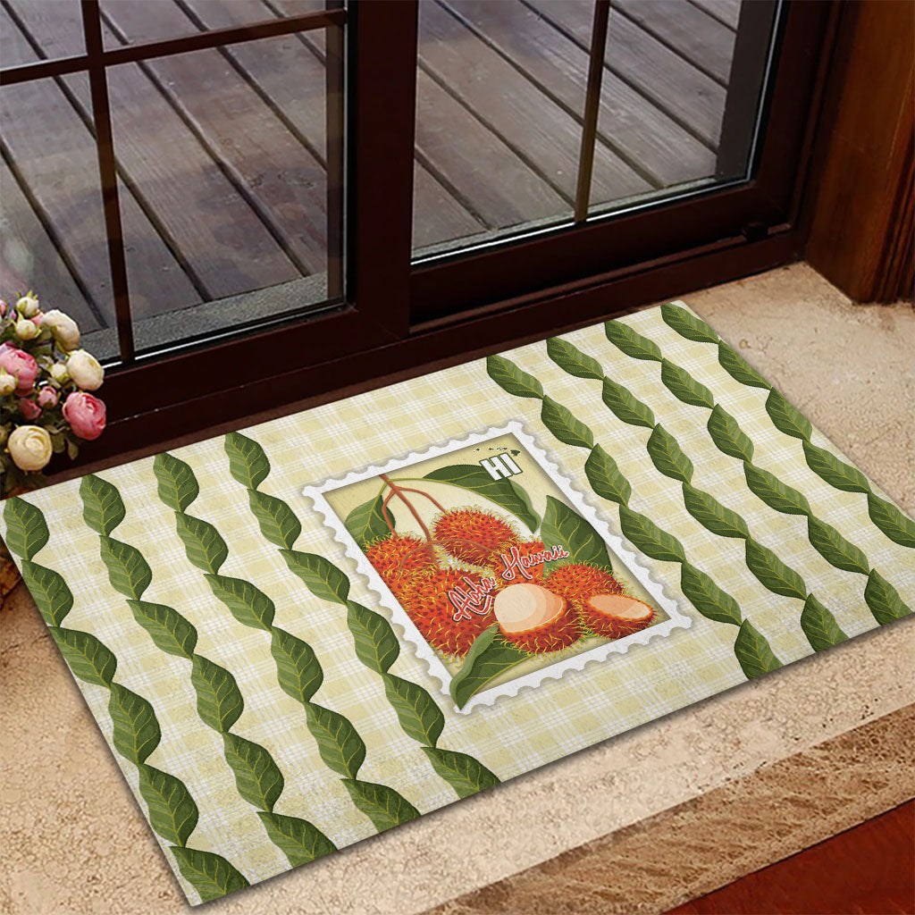 Aloha Hawaii Rambutan Palaka Motifs Rubber Doormat Hawaiian Fruit Stylized Stamp LT14 - Polynesian Pride