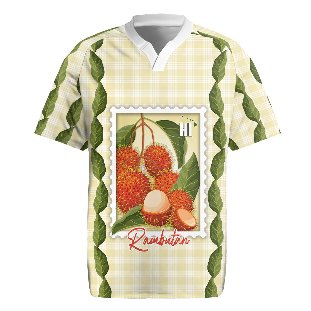 Aloha Hawaii Rambutan Palaka Motifs Rugby Jersey Hawaiian Fruit Stylized Stamp