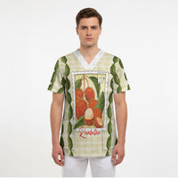 Aloha Hawaii Rambutan Palaka Motifs Scrub Top Hawaiian Fruit Stylized Stamp LT14 - Polynesian Pride