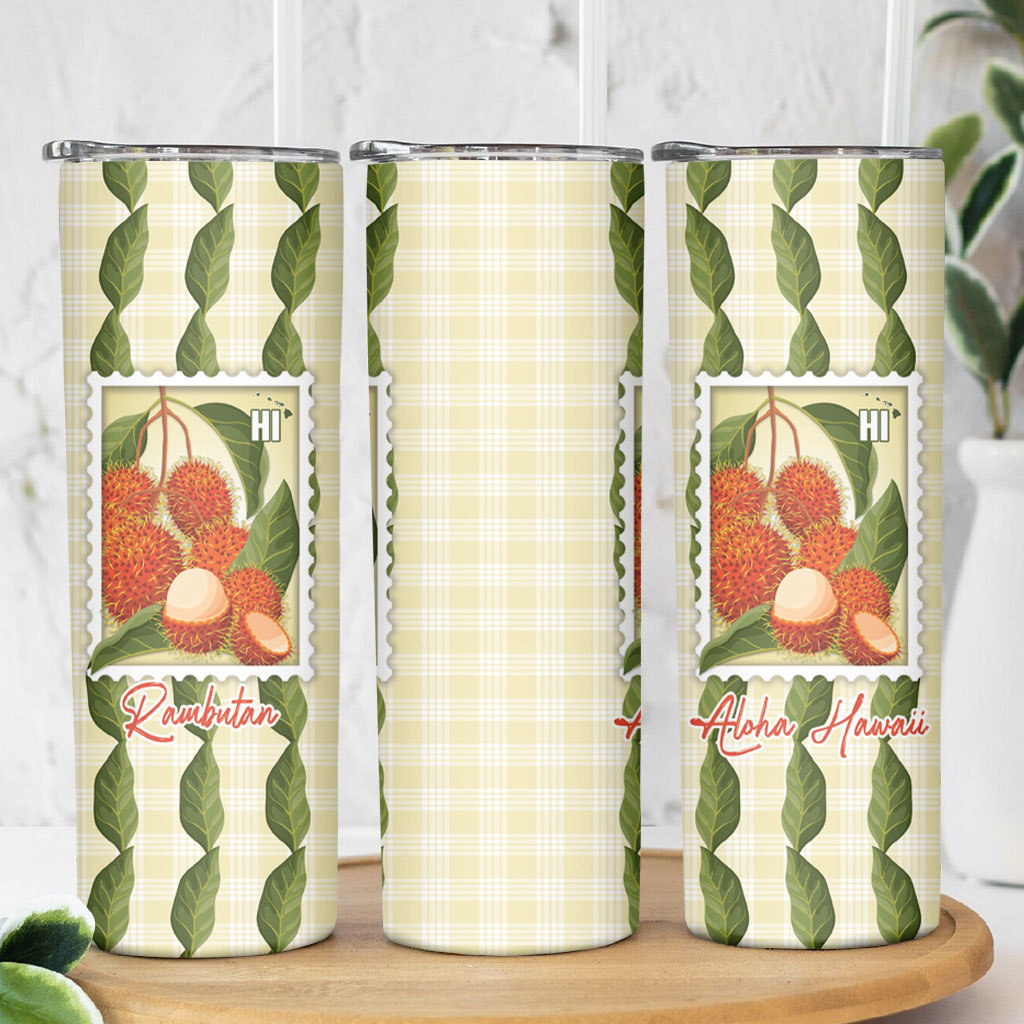 Aloha Hawaii Rambutan Palaka Motifs Skinny Tumbler Hawaiian Fruit Stylized Stamp LT14 - Polynesian Pride
