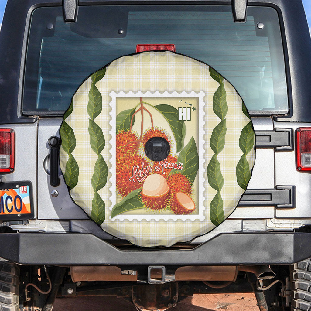 Aloha Hawaii Rambutan Palaka Motifs Spare Tire Cover Hawaiian Fruit Stylized Stamp LT14 Yellow - Polynesian Pride