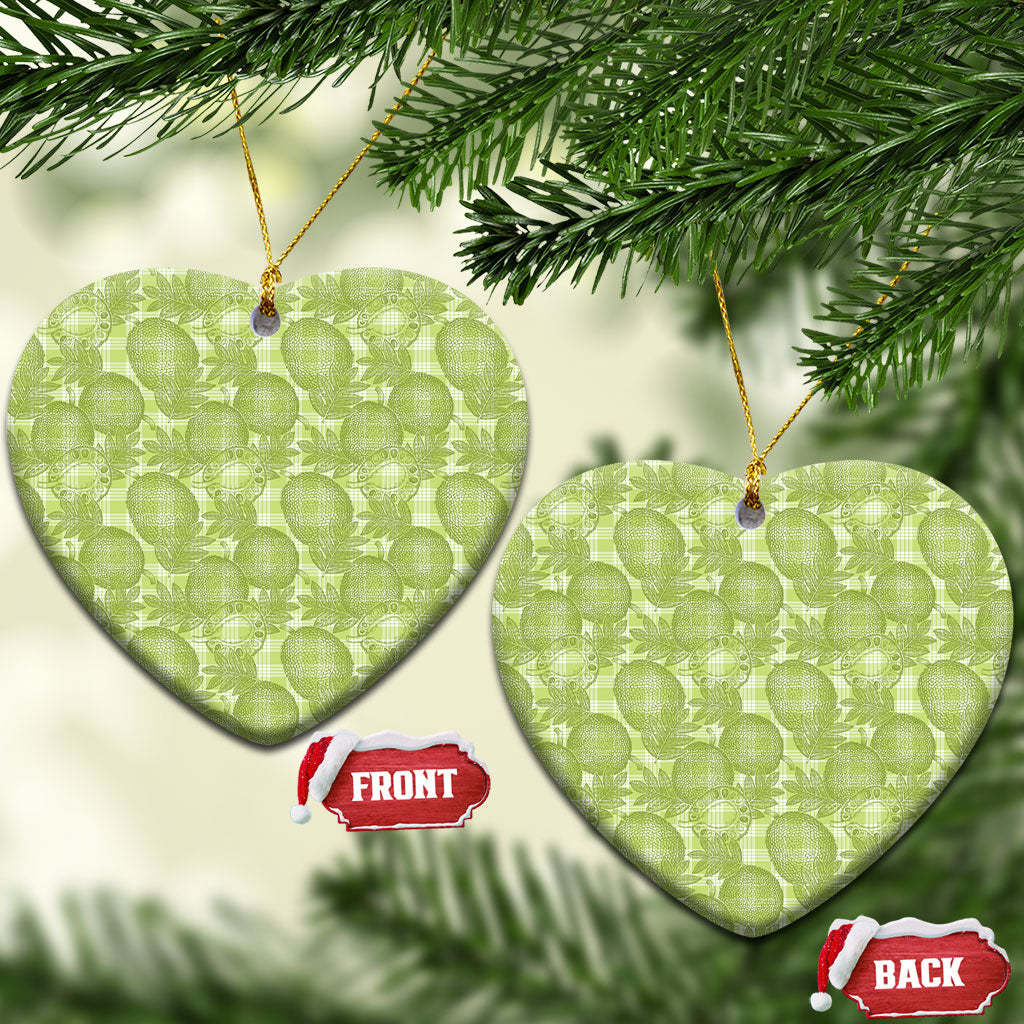 Omaomao Hawaii Breadfruit Palaka Motifs Ceramic Ornament LT14 Heart Green - Polynesian Pride