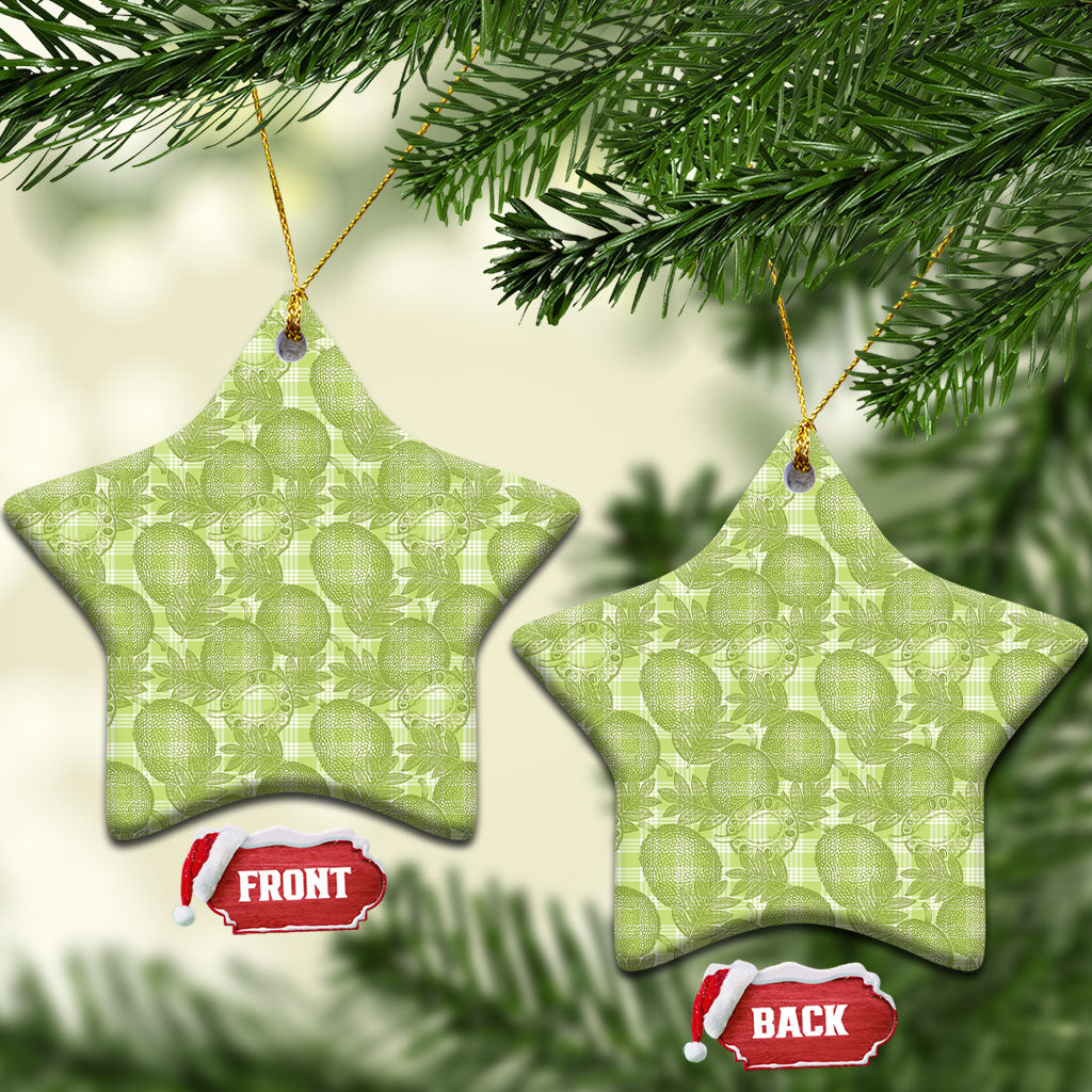 Omaomao Hawaii Breadfruit Palaka Motifs Ceramic Ornament LT14 Star Green - Polynesian Pride