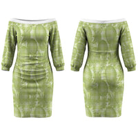 Omaomao Hawaii Breadfruit Palaka Motifs Couples Matching Off The Shoulder Long Sleeve Dress and Long Sleeve Button Shirt LT14 - Polynesian Pride