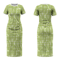 Omaomao Hawaii Breadfruit Palaka Motifs Couples Matching Short Sleeve Bodycon Dress and Long Sleeve Button Shirt LT14 - Polynesian Pride
