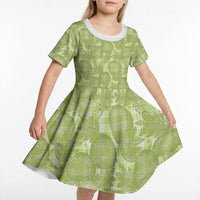 Omaomao Hawaii Breadfruit Palaka Motifs Kid Short Sleeve Dress LT14 - Polynesian Pride