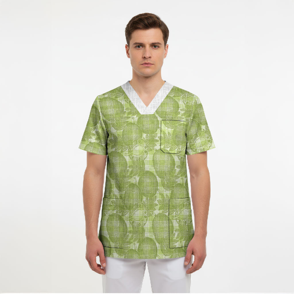 Omaomao Hawaii Breadfruit Palaka Motifs Scrub Top LT14 - Polynesian Pride